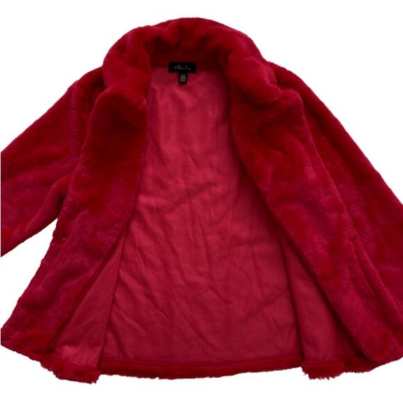 Melissa Paige Coat Faux Fur Red Soft Warm Holiday Teddy Jacket Size Small - Picture 11 of 12